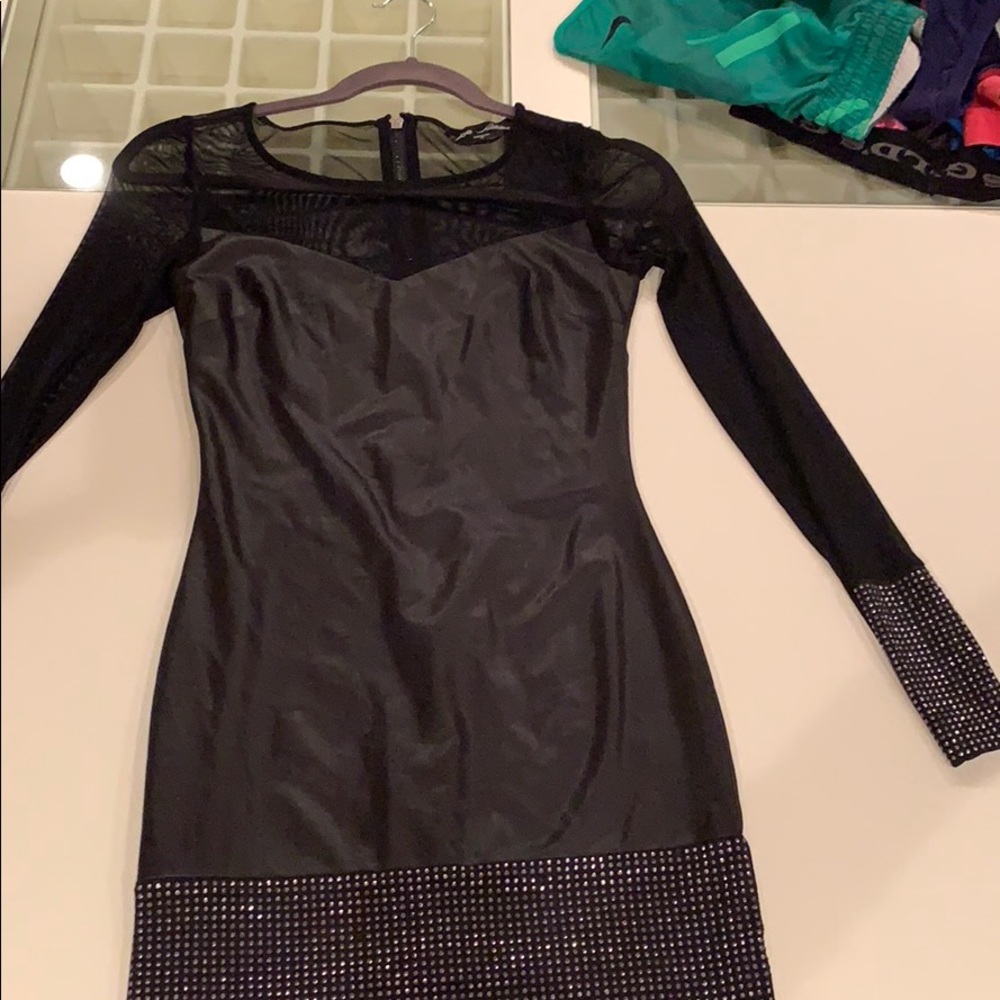 Bebe black mesh & faux leather look dress